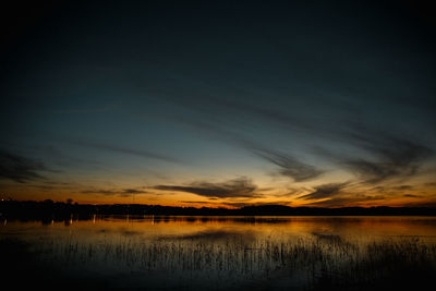 Scenic view of lake against sky at sunset