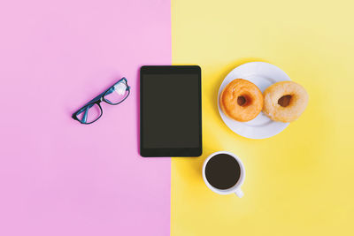 Directly above shot of coffee cup on table