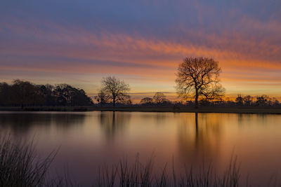 Scenic view of lake against sky during sunset