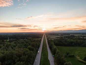 High angle view of road against sky during sunset