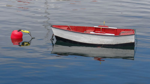 High angle view of fishing boat in lake