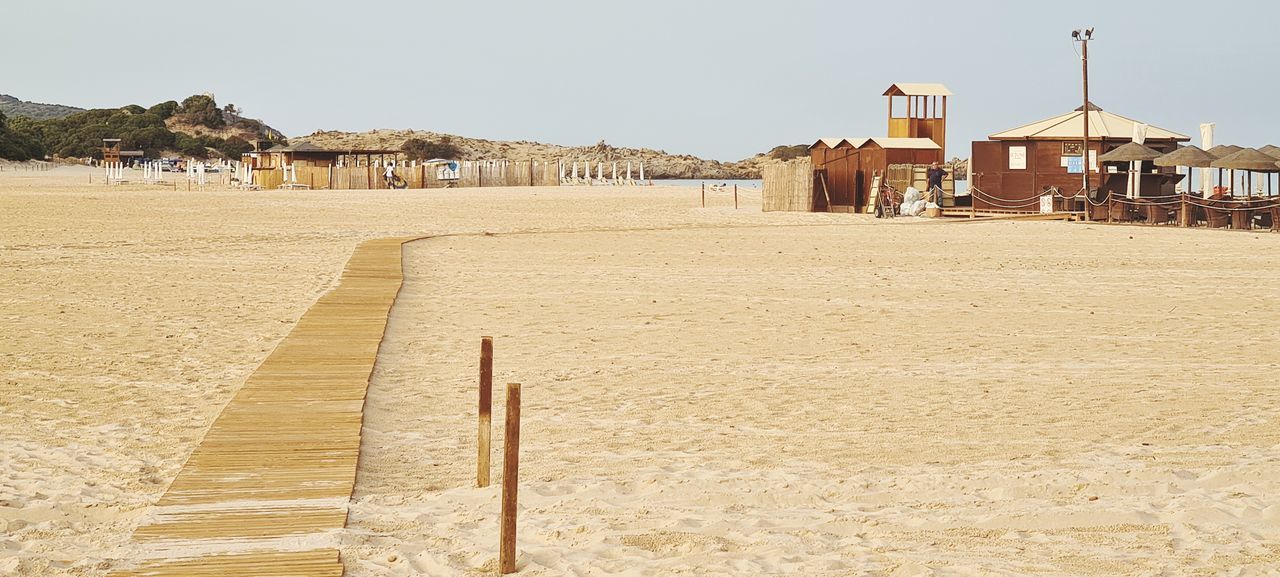 BUILT STRUCTURE ON BEACH AGAINST SKY