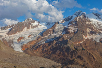 Glaciers at the foot of the palla bianca peak at sunset