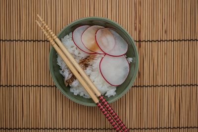 High angle view of juice in bowl on table