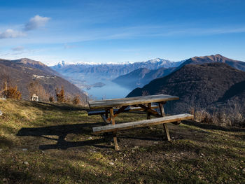 Picnic table in the alps of lake como