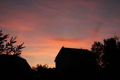 Low angle view of silhouette buildings against sky during sunset