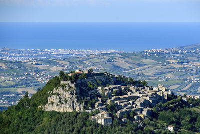 High angle view of townscape against sky