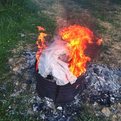 High angle view of bonfire