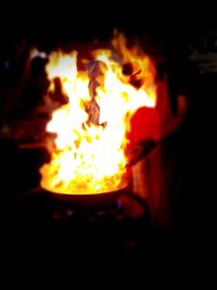 Close-up of fire in the dark