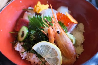 Close-up of served food in plate