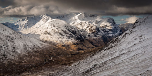 Scenic view of snowcapped mountains against sky