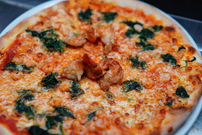 Close-up of pizza on table