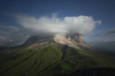 Scenic view of mountains against cloudy sky