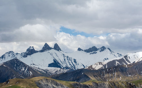 Scenic view of snowcapped mountains against sky