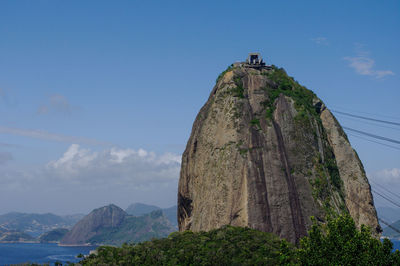 Low angle view of cliff against sky