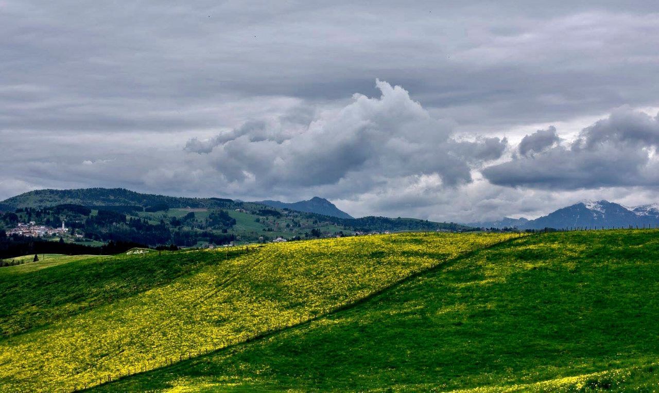 SCENIC VIEW OF LANDSCAPE AND MOUNTAINS AGAINST SKY