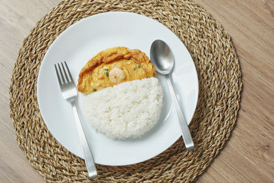 High angle view of breakfast in plate