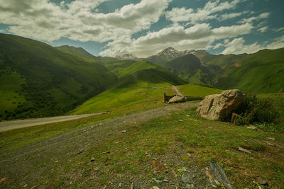 Mount kazbek or mount kazbegi in stepantsminda, georgia 