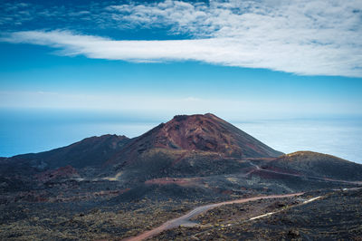 Scenic view of mountains against cloudy sky