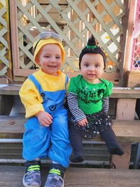 Brother and sister about to go treat or treating 