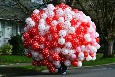 Red balloons on tree