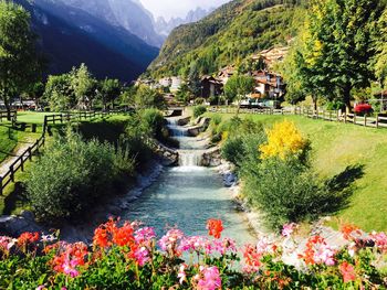 Scenic view of river passing through mountains