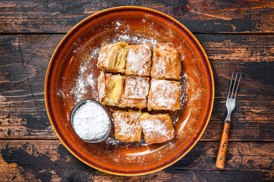 High angle view of breakfast on table