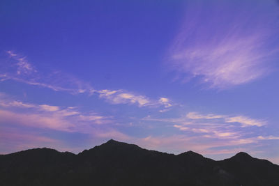 Low angle view of silhouette mountain against sky during sunset