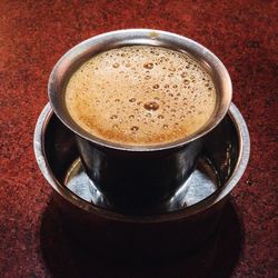 High angle view of coffee on table