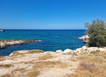 Scenic view of sea against clear sky