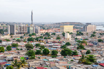 High angle view of buildings in city