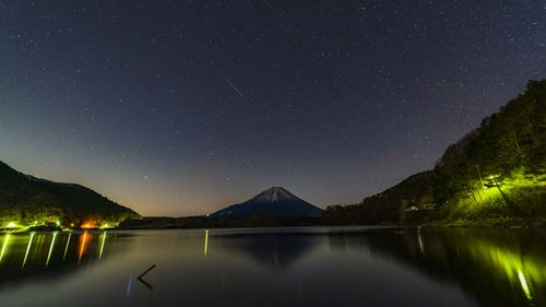 The constellation meteorite and mount fuji seen from lake shoji