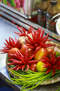 Chili, potato, lemon display in the ho thi ky street, ho chi minh city, vietnam