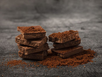 Close-up of chocolate cake on table
