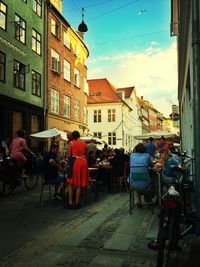 Woman walking on city street