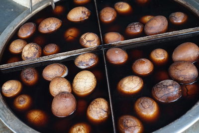 High angle view of eggs in container