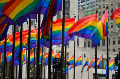 Low angle view of colorful flags