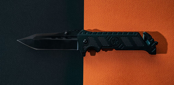 High angle view of camera on wall