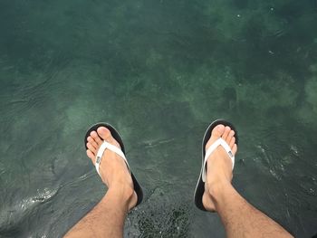 Low section of person standing in water