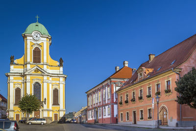 Town square with st. peter and paul church in ustek, czech republic
