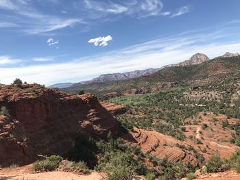 Scenic view of rocky mountains against sky