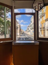 View of city through window