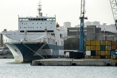 View of ship in sea against sky