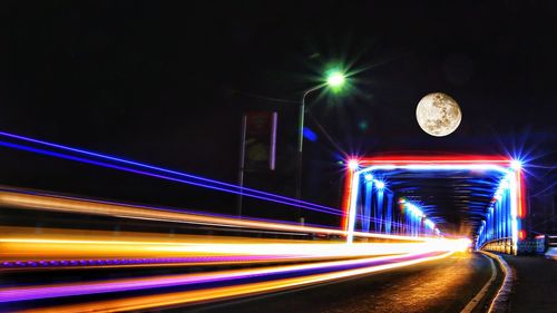 Light trails on road at night