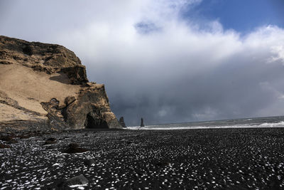 Panoramic of the black sand beach of vik in iceland