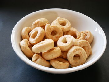 High angle view of food in bowl on table