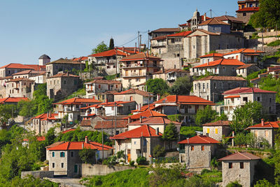 High angle view of buildings in city