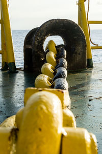 Surface level of wooden post in sea