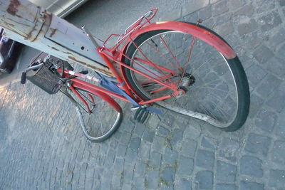 High angle view of bicycle on street