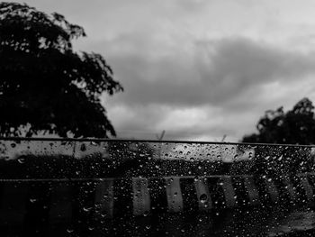 Raindrops on glass window of rainy season